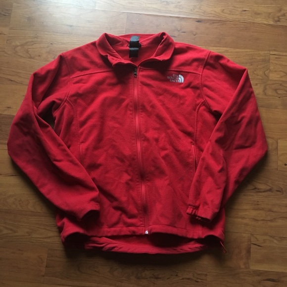 red north face fleece jacket